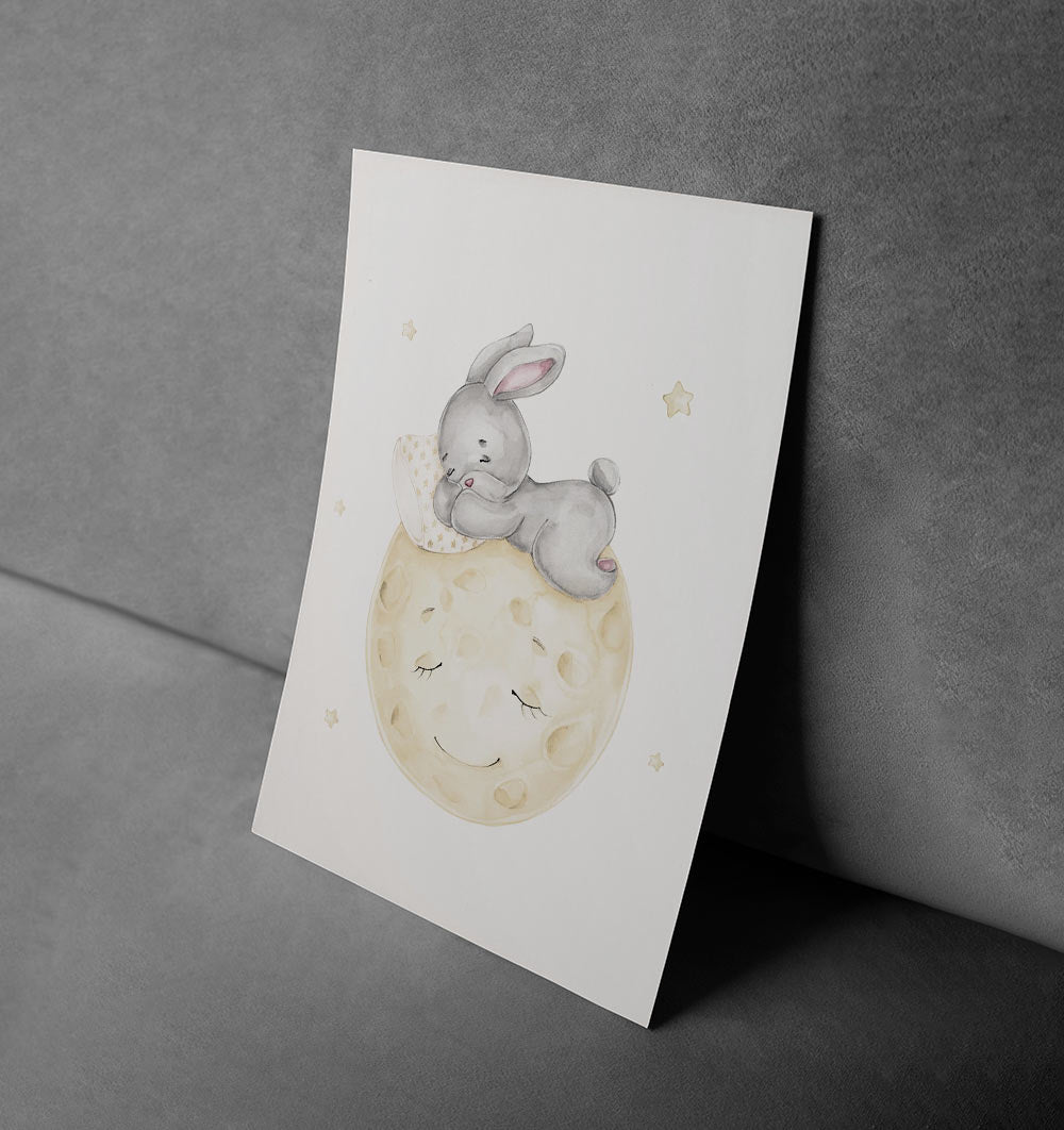 Adorable Bunny Sleepy Night Poster for Kids Room