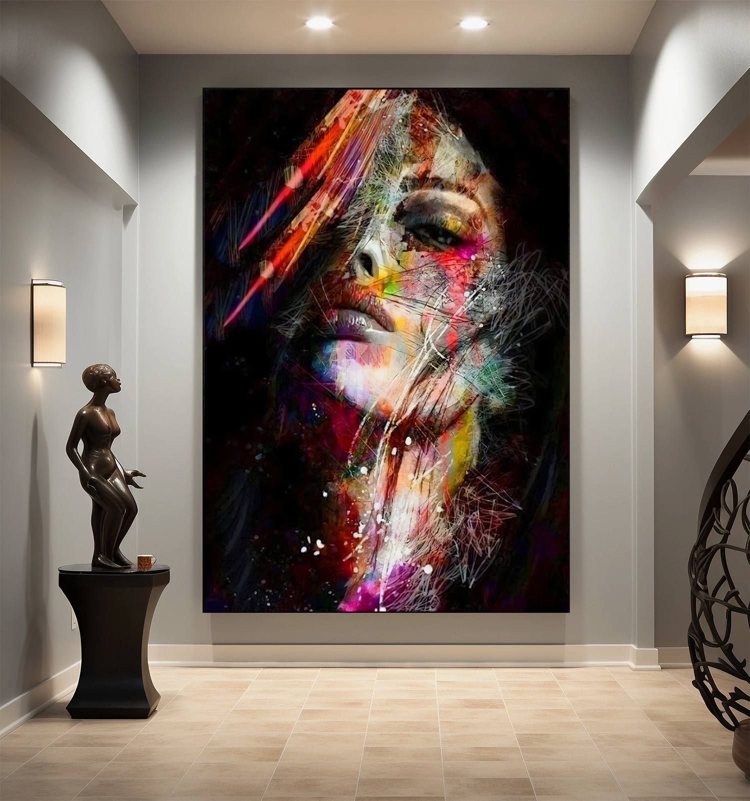 Vivid Dream: Abstract Woman's Portrait in Colorful Oil Strokes