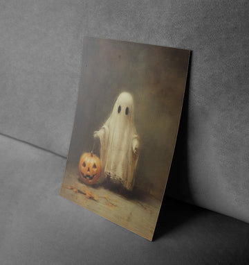 Charming Ghost and Pumpkin Halloween Art Print