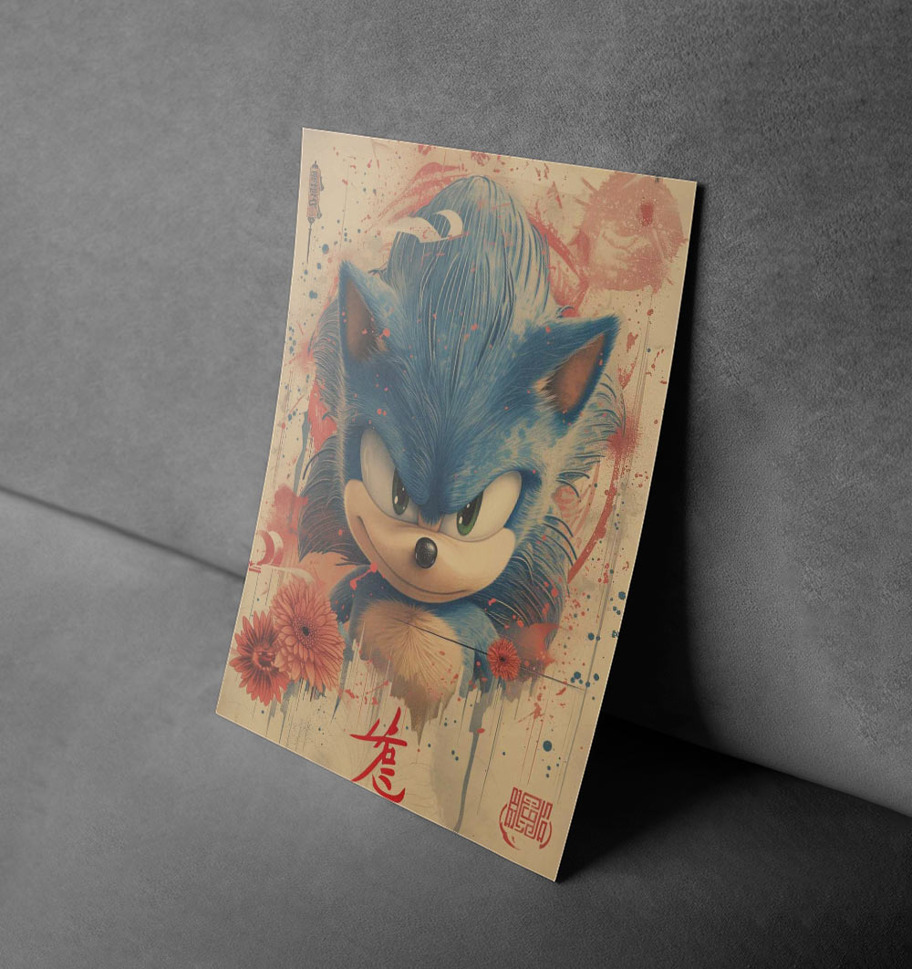 Sonic Floral Splash Vintage Gaming Art Poster