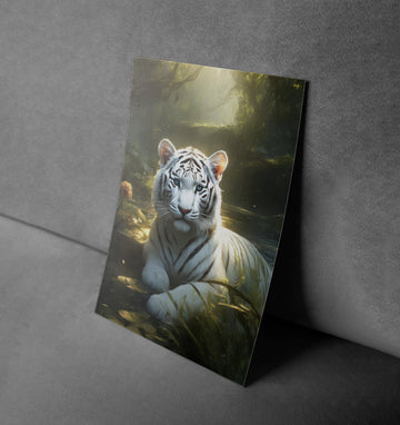 Tranquil Majesty - White Tiger in the Enchanted Forest Canvas Poster