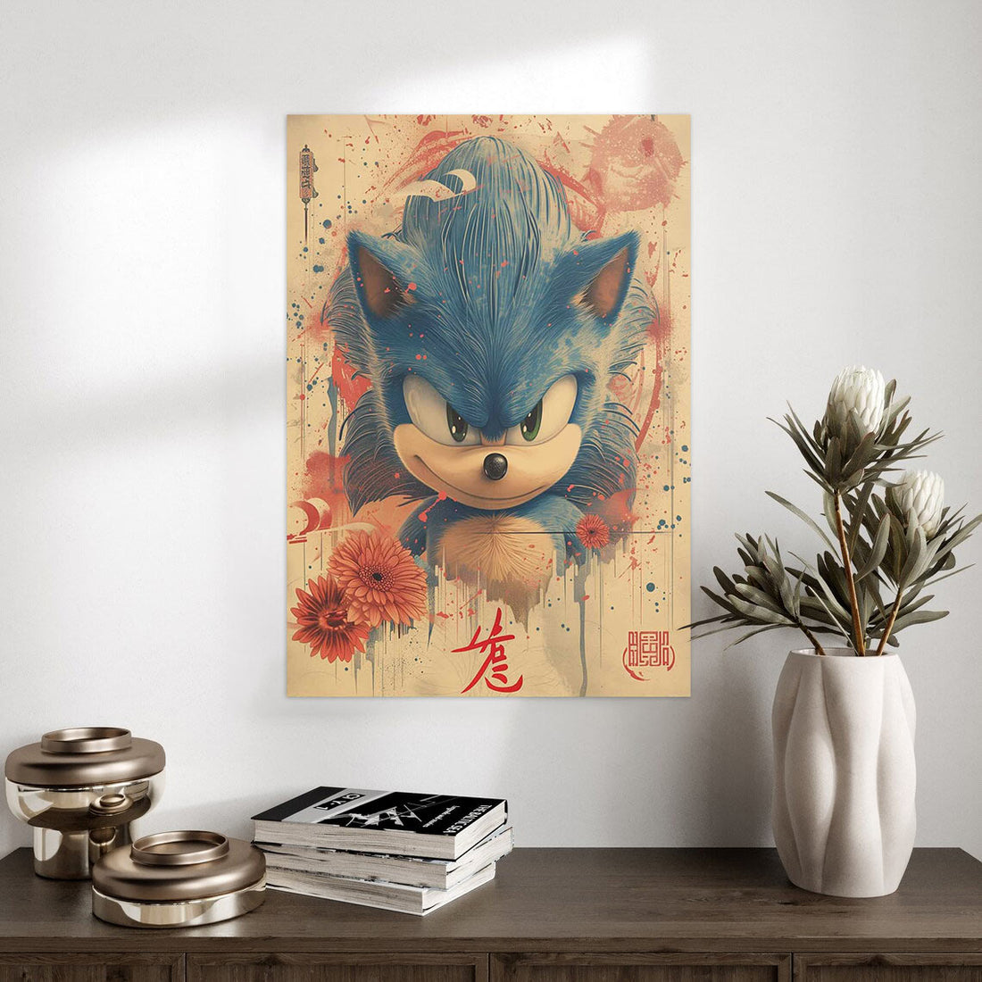 Sonic Floral Splash Vintage Gaming Art Poster