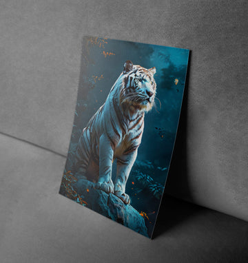 Serene Majesty - White Tiger in the Night Canvas Poster