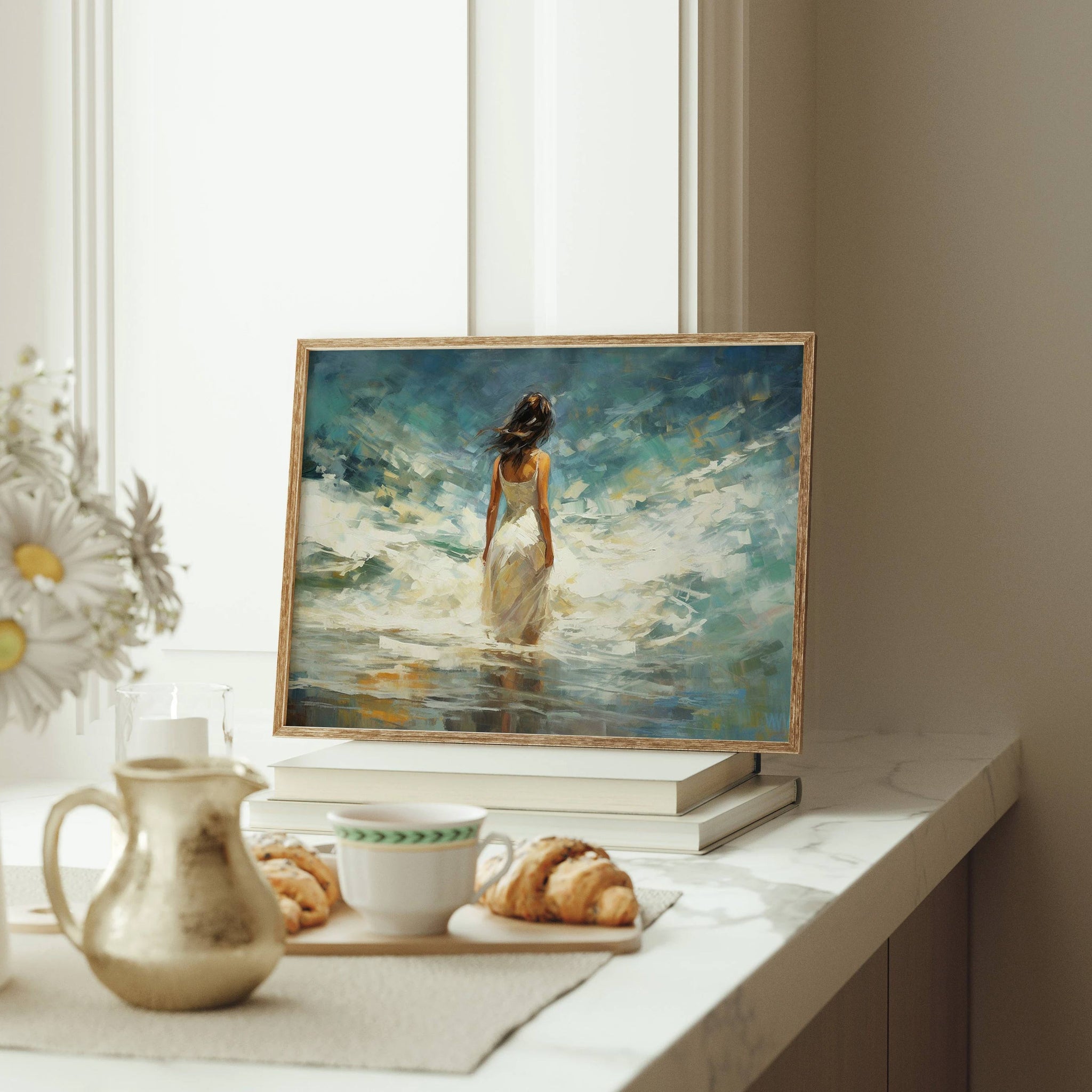 Ocean Reverie: Woman at the Water’s Edge Oil Painting