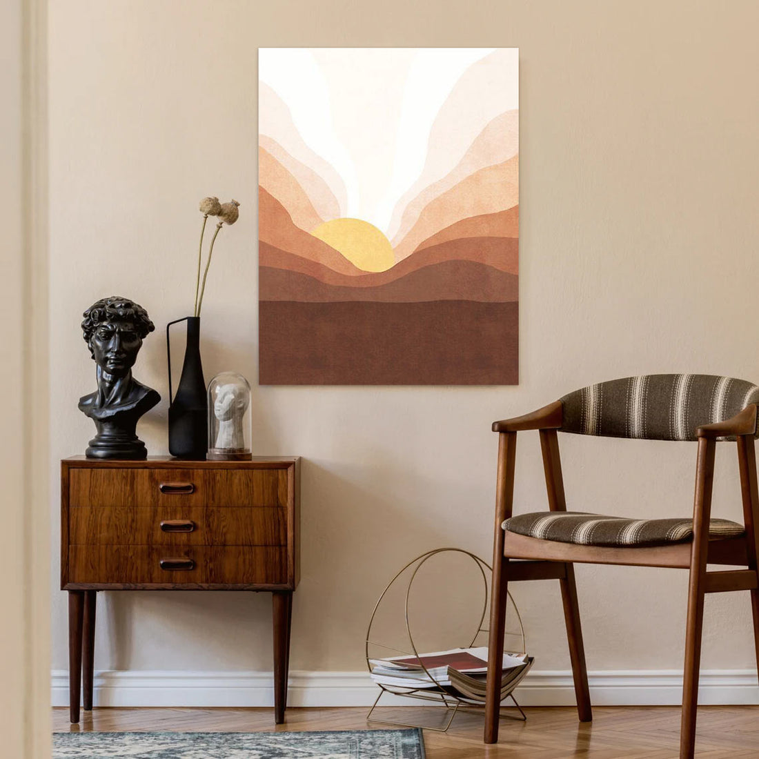 Sunrise Over Terracotta Hills – Abstract Vintage Poster