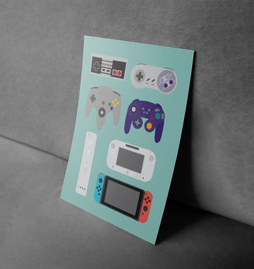 Nintendo Controllers Evolution Gaming Art Poster