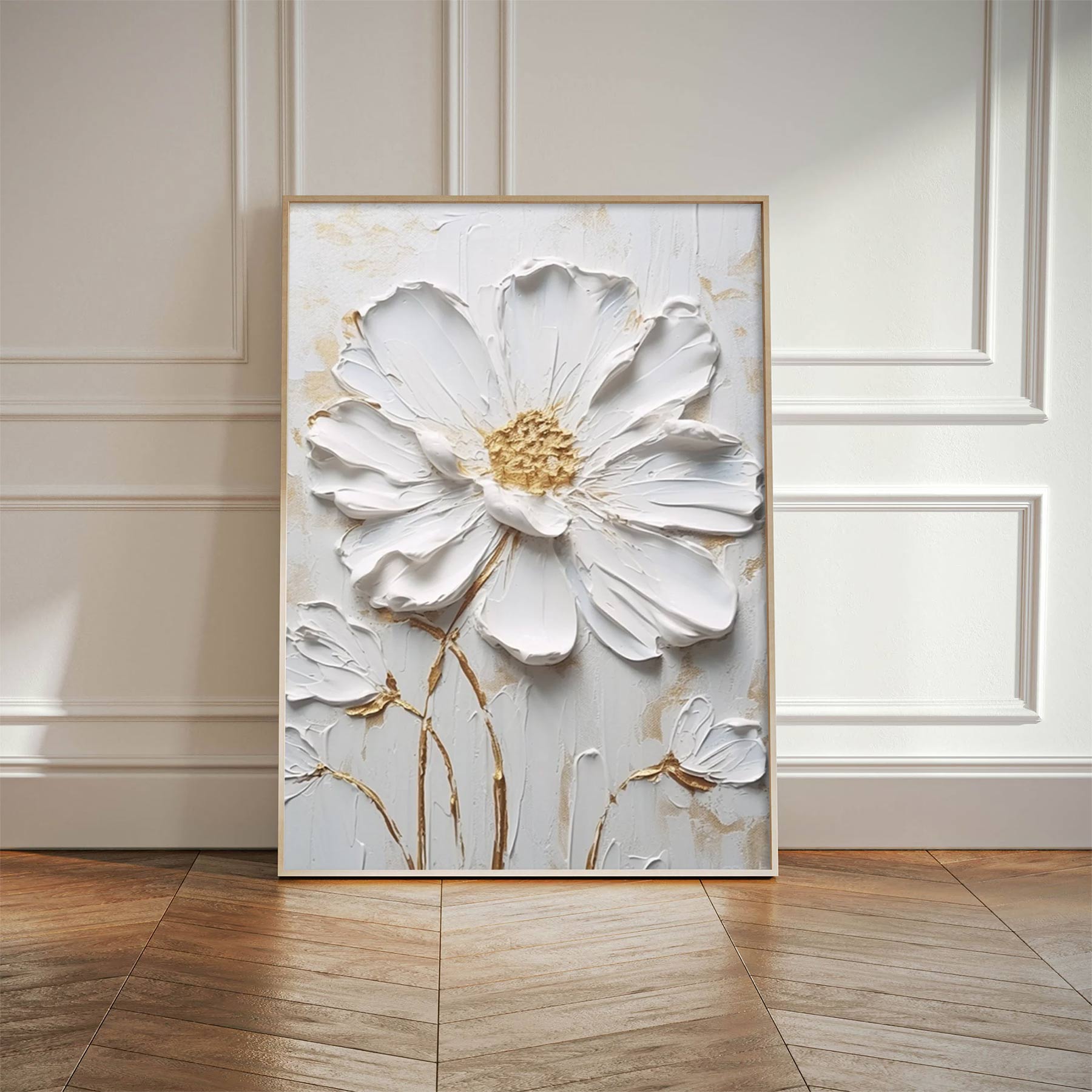 Embossed Elegance: A White Floral Canvas