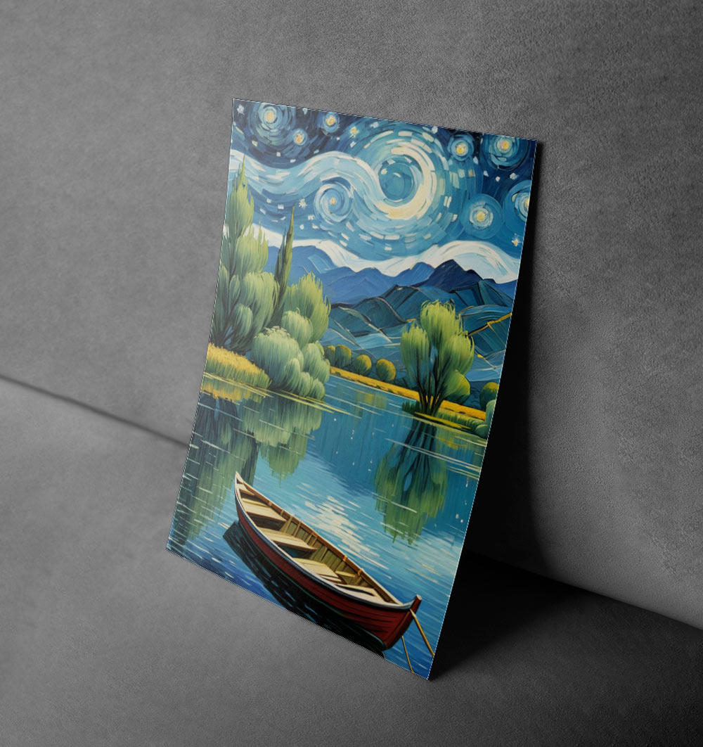 Tranquil Waters Under Starry Skies – Van Gogh-Inspired Boat Scene