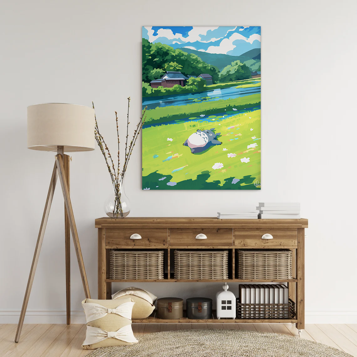 Whimsical Anime Garden Scene - Totoro Poster Print for Kids Room Decor