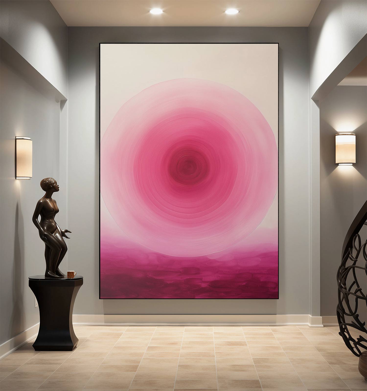 Ethereal Pink Vortex: Abstract Oil Painting