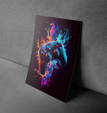 Vibrant Gamer Controller Neon Explosion Poster