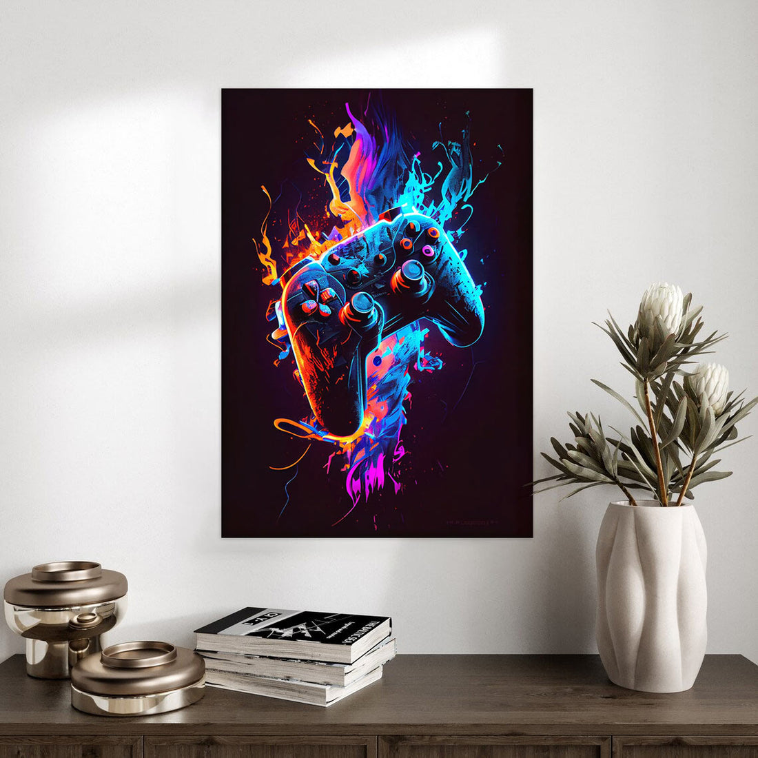 Vibrant Gamer Controller Neon Explosion Poster