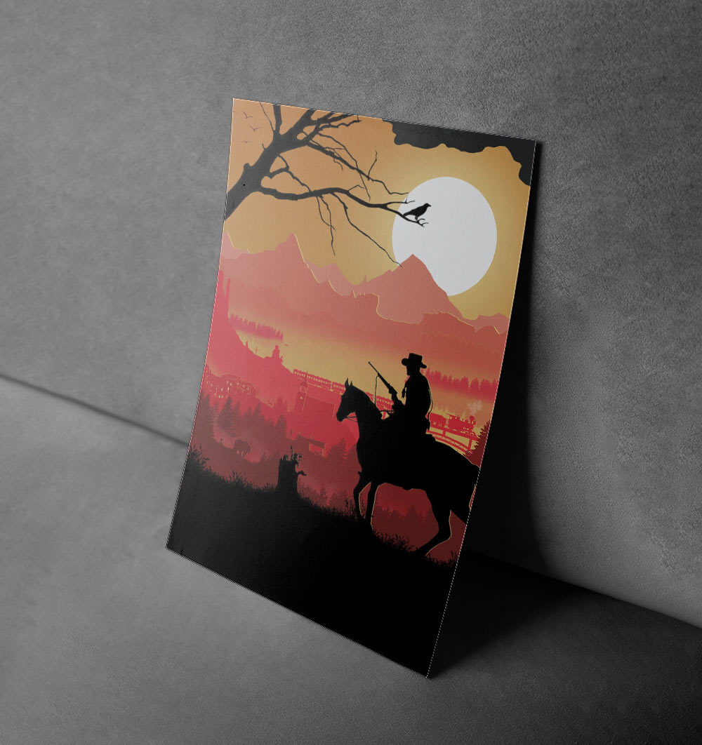 Western Cowboy Sunset Gaming Art Poster