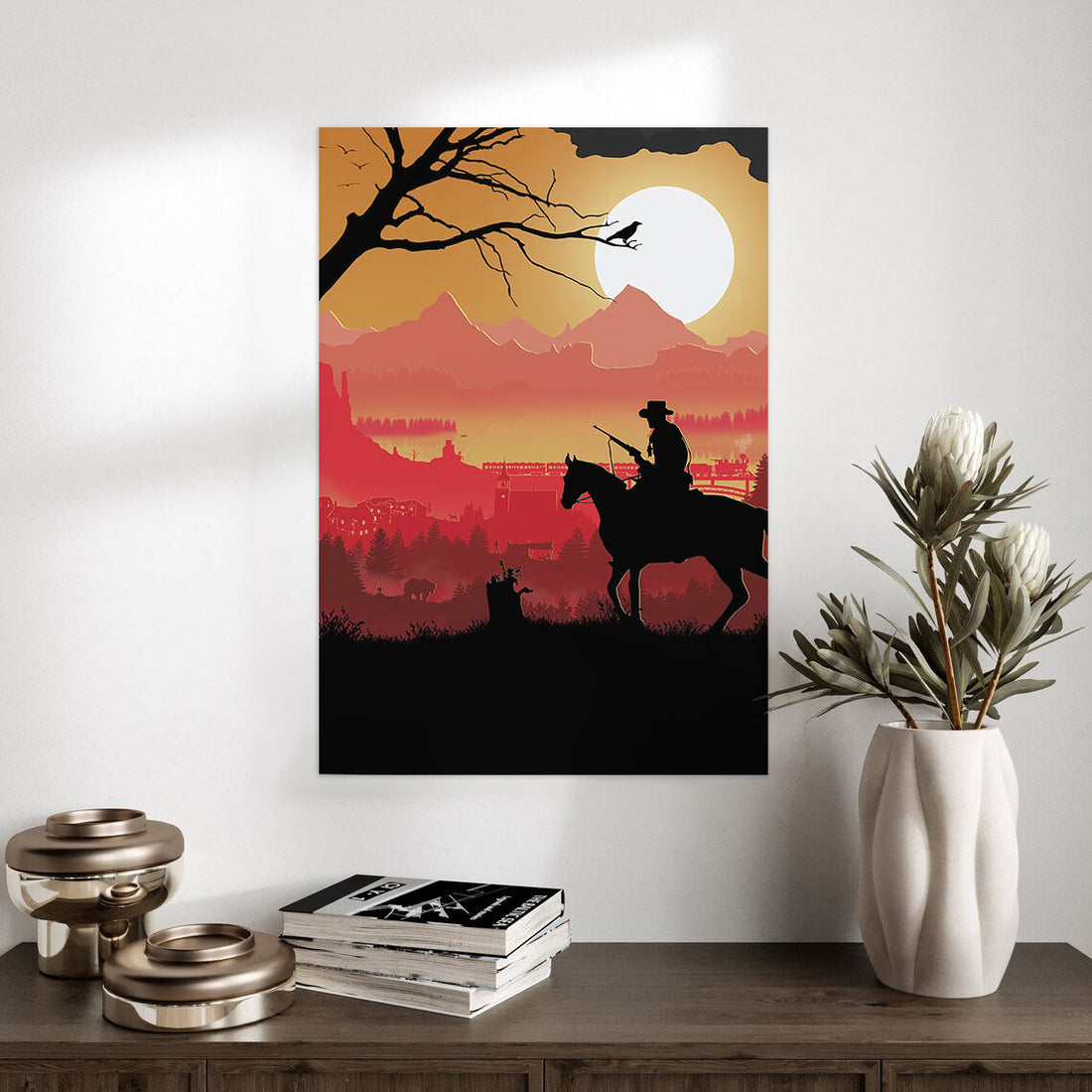 Western Cowboy Sunset Gaming Art Poster