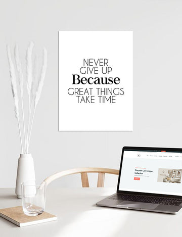 Never Give Up Canvas Print – Inspirational Wall Art for Your Workspace