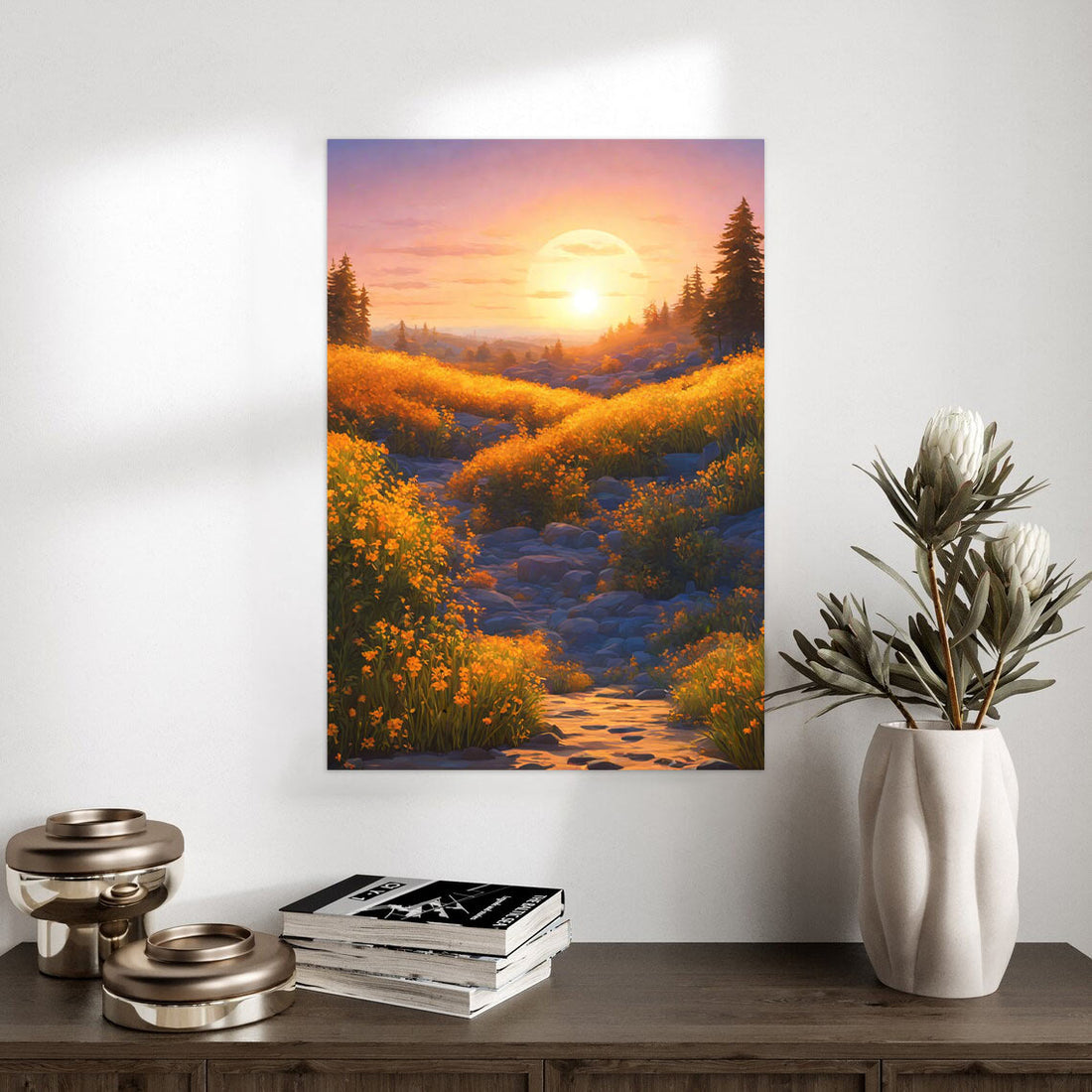 Golden Meadow Sunrise – Enchanting Nature Poster