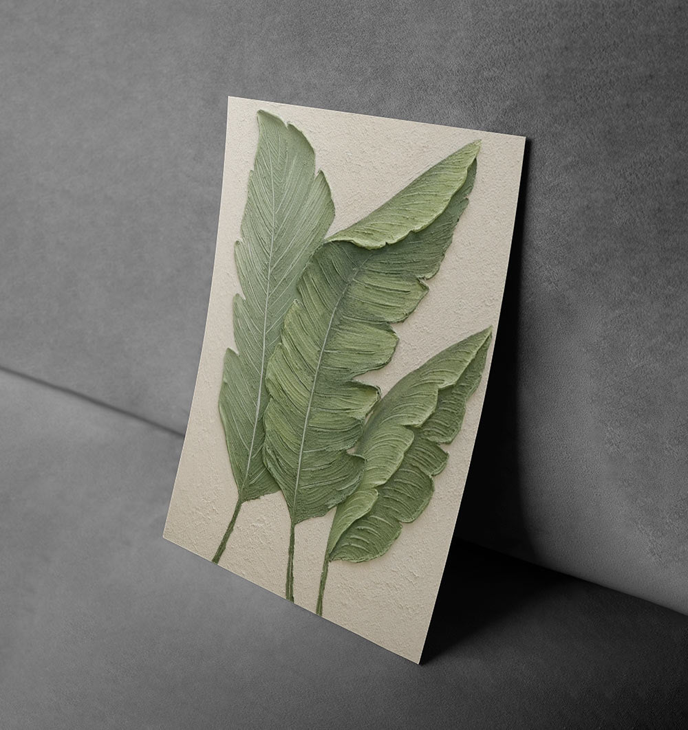 Elegant Green Botanical Leaf Poster – Nature-Inspired Kitchen Canvas