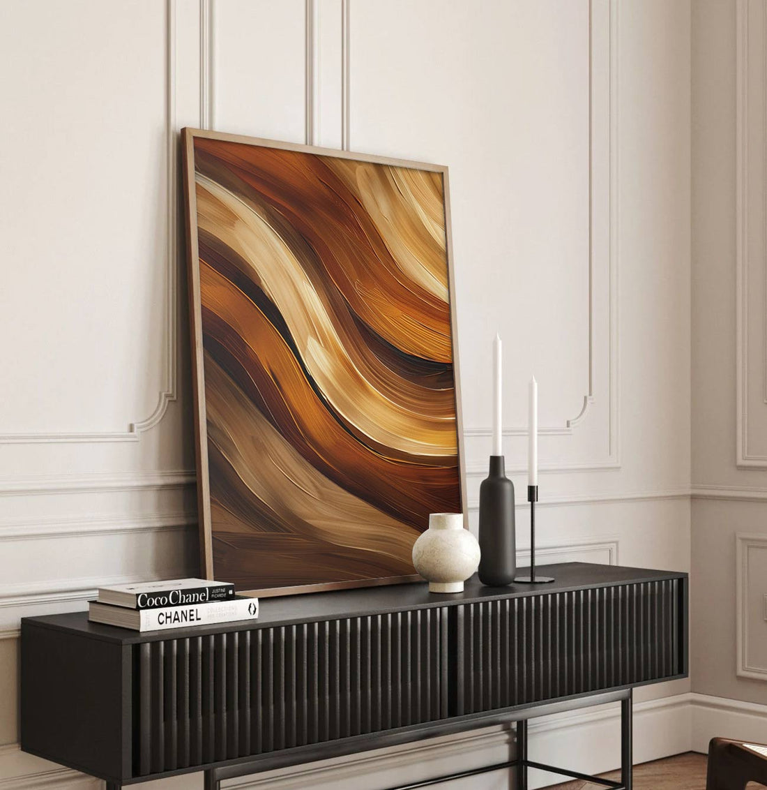 Golden Flow: Abstract Oil Painting with Warm Hues