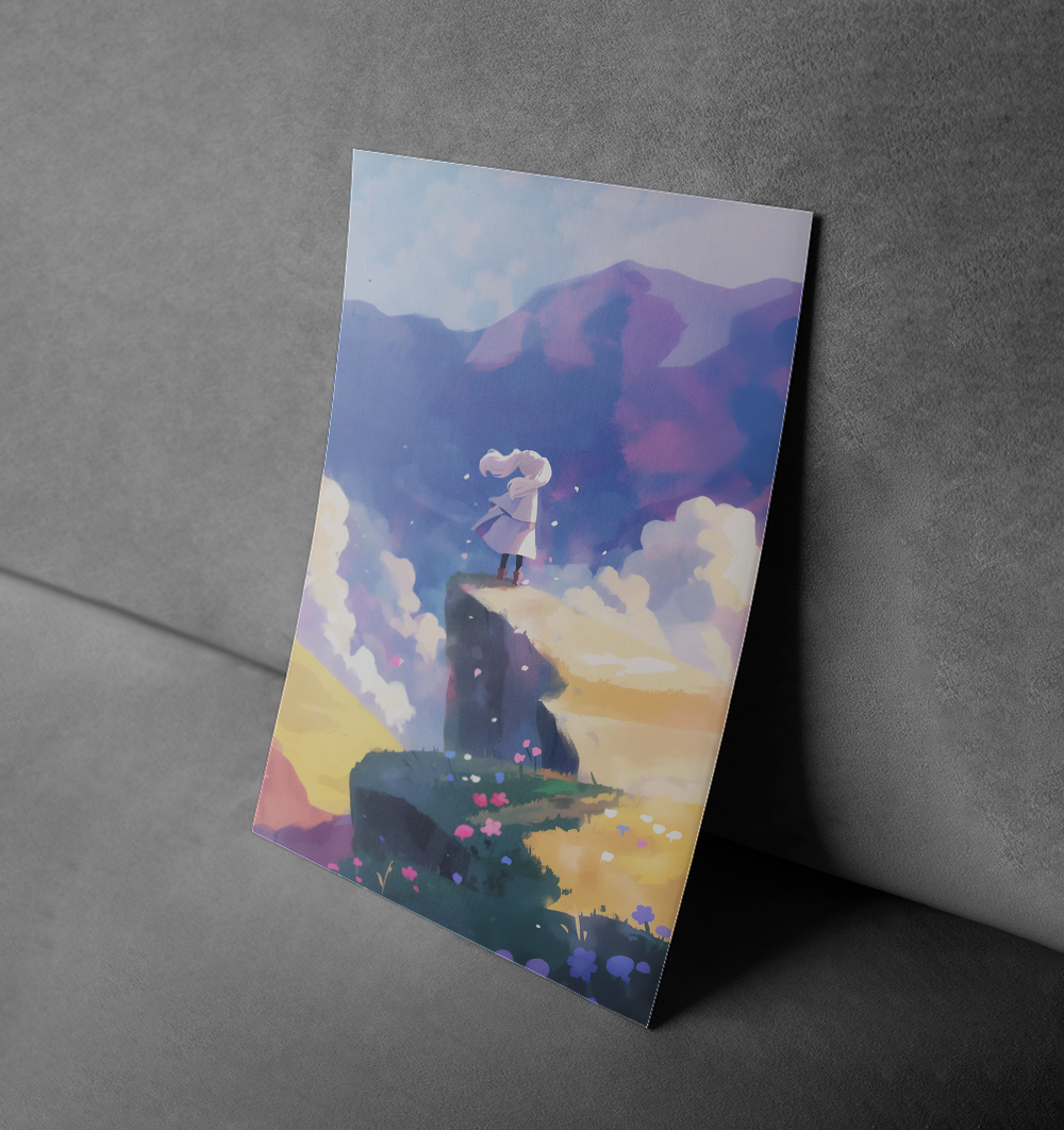 Dreamy Anime Landscape - Girl on Cliff Edge Poster Print