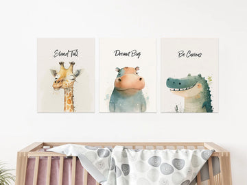 Whimsical Animal Inspirations Posters for Kids' Room - Be Curious, Dream Big, Stand Tall