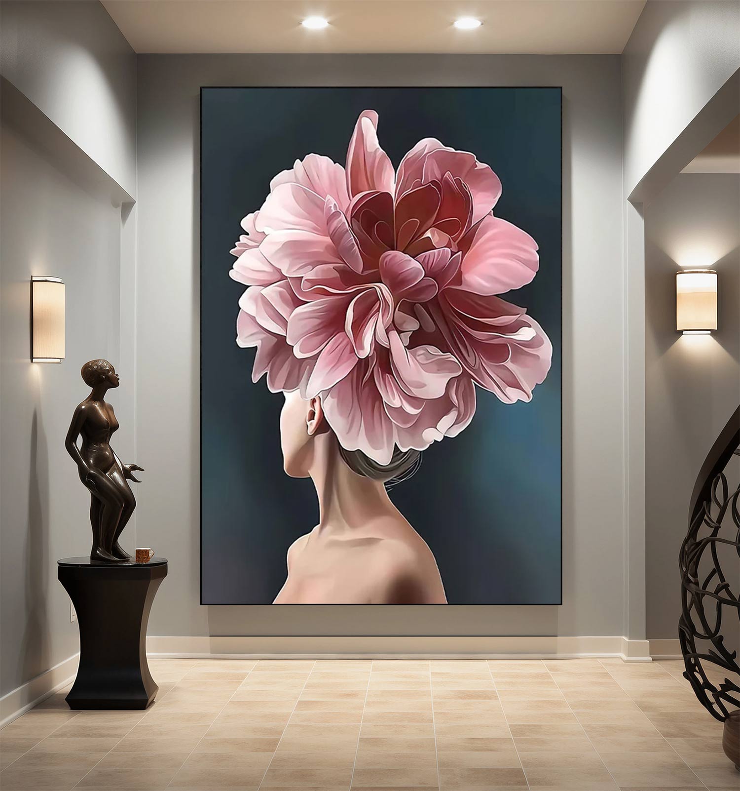 Floral Elegance – Woman with Blooming Flower  Oil Painting Canvas