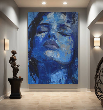 Serenity in Blue: Abstract Portrait Oil Painting