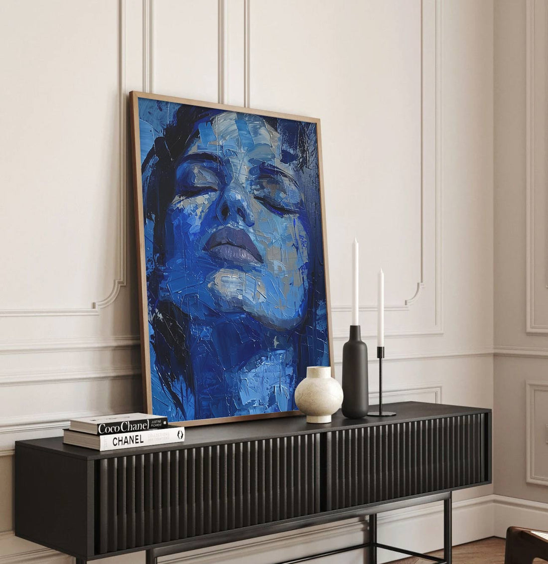 Serenity in Blue: Abstract Portrait Oil Painting