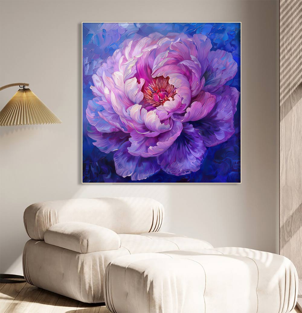 Majestic Bloom: Purple Peony in Full Glory Oil Painting