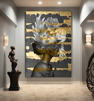 Golden Blossom – Bold and Elegant Woman in Oil Painting Canvas