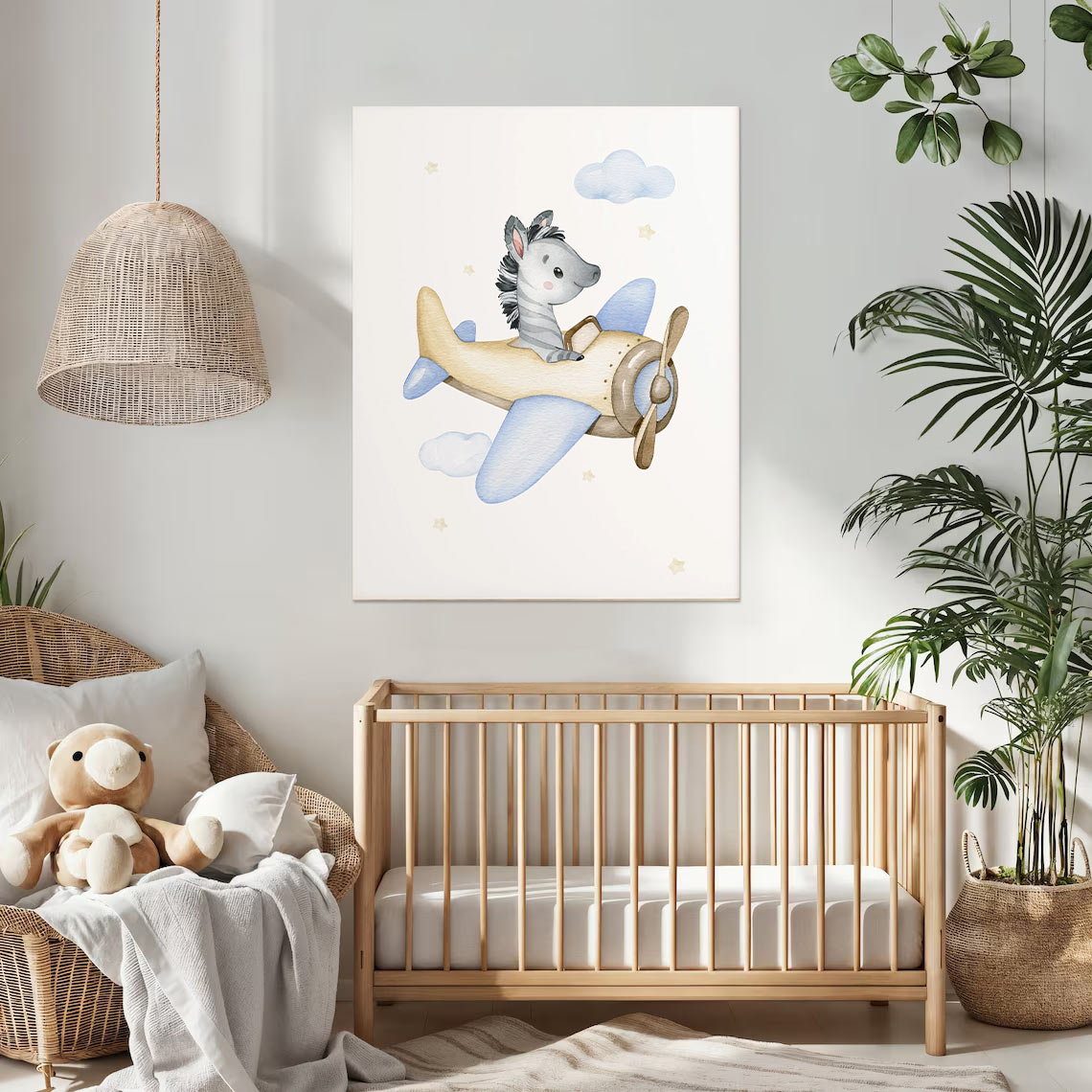 Adventurous Zebra in the Sky - Playful Airplane Wall Art for Kids' Room