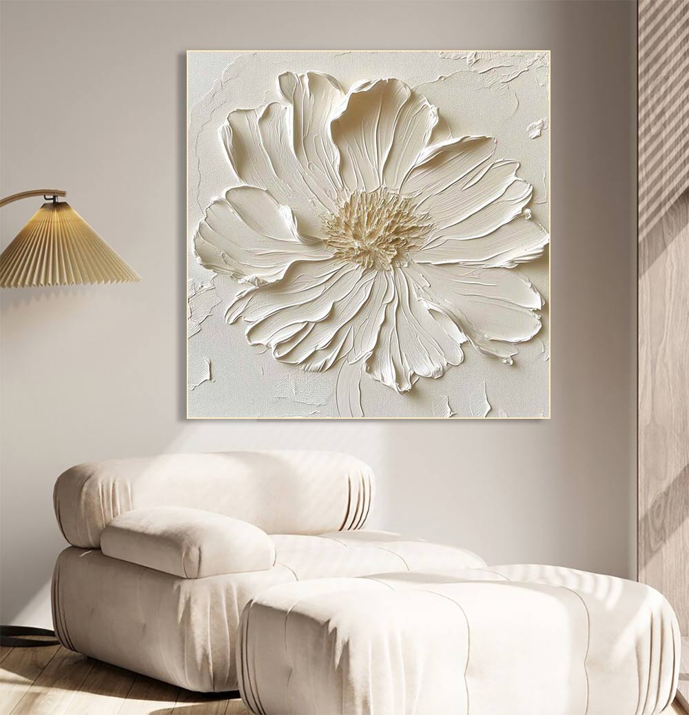 Elegant Simplicity: Textured White Blossom Oil Painting