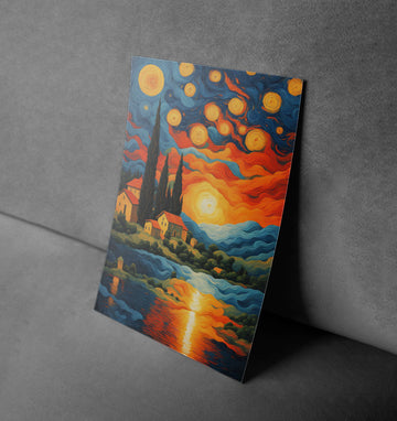 Sunrise Over a Starry Village: A Van Gogh-Inspired Dreamscape