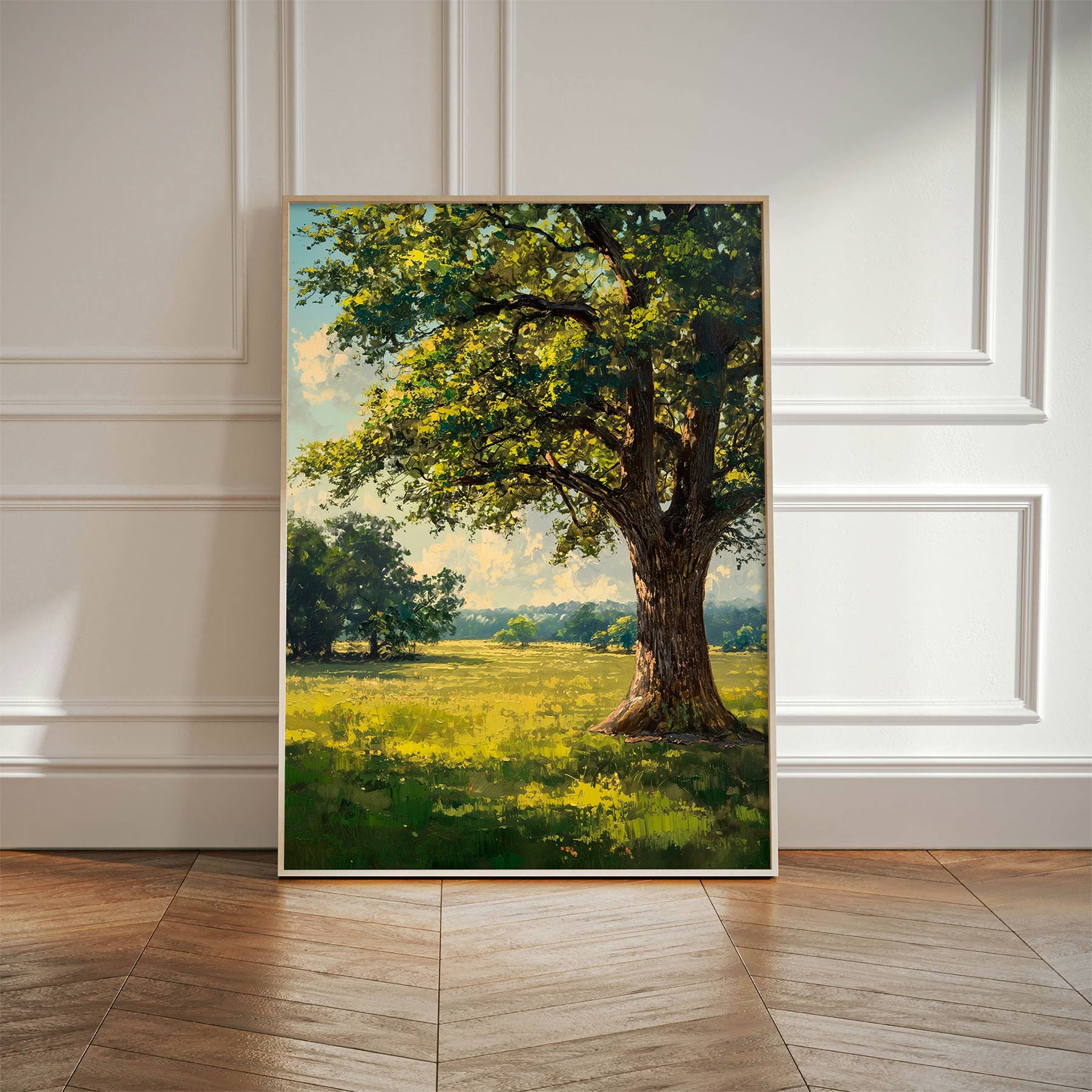 Lone Oak Tree in a Sunlit Meadow Canvas Print