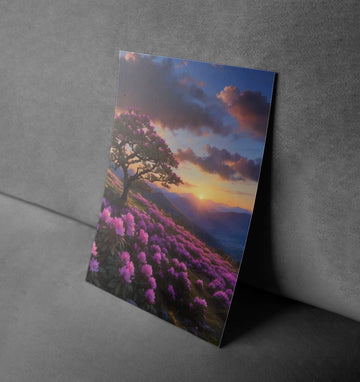 Blooming Dawn – Tranquil Floral Landscape Poster