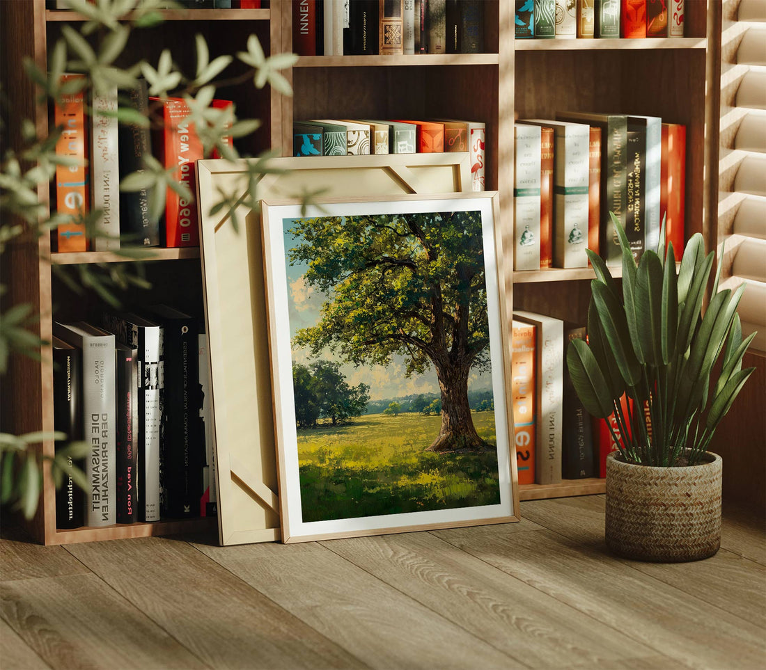 Lone Oak Tree in a Sunlit Meadow Canvas Print