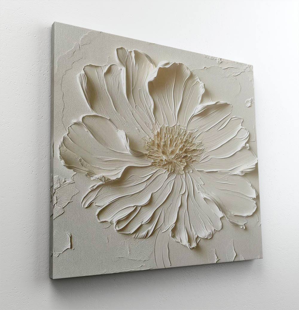 Elegant Simplicity: Textured White Blossom Oil Painting