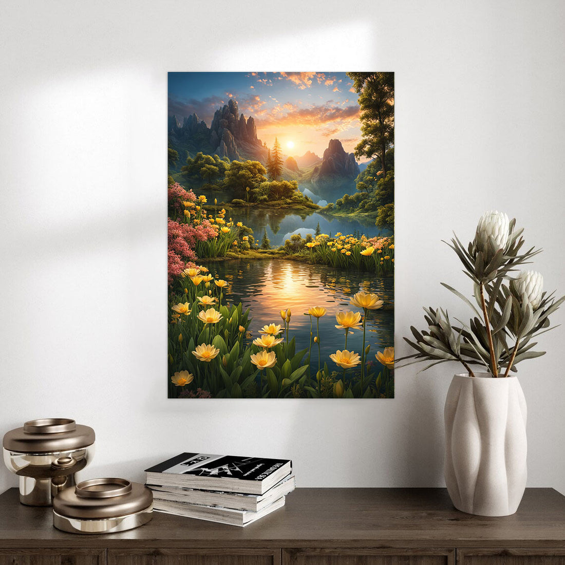 Golden Sunset Over Serene Lake – Tranquil Nature Poster