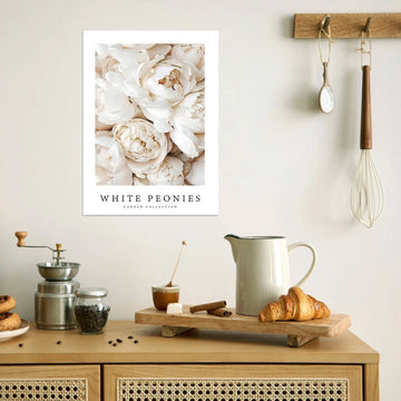 White Peonies Garden Collection – Timeless Floral Canvas Print for Kitchen Décor