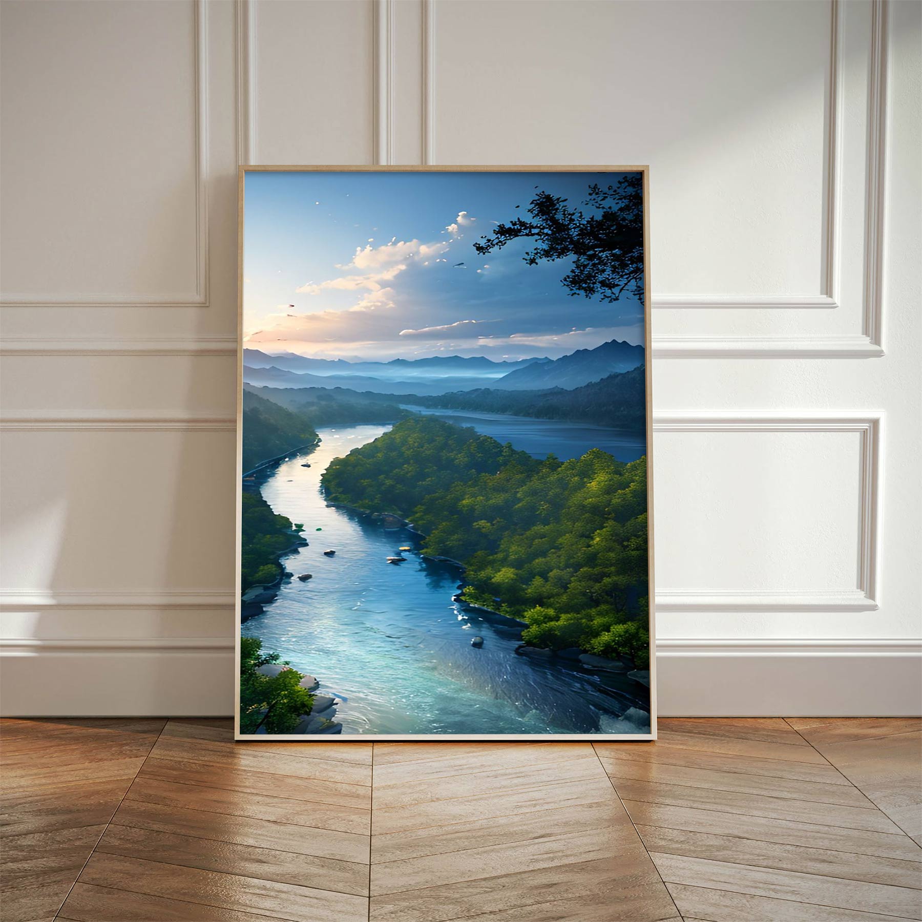 Serene River Valley at Dusk Canvas Print – A Calm Escape to Nature