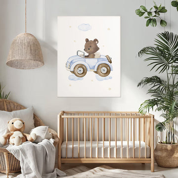 Bear on Wheels - Cute Adventure Wall Art for Kids' Room