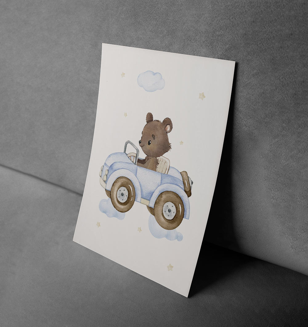 Bear on Wheels - Cute Adventure Wall Art for Kids' Room