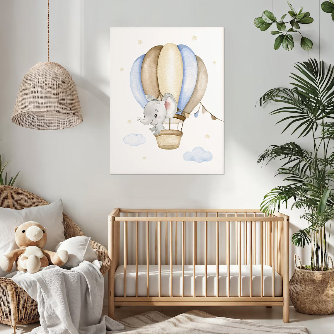 Elephant Balloon Adventure - Whimsical Kids' Room Wall Art