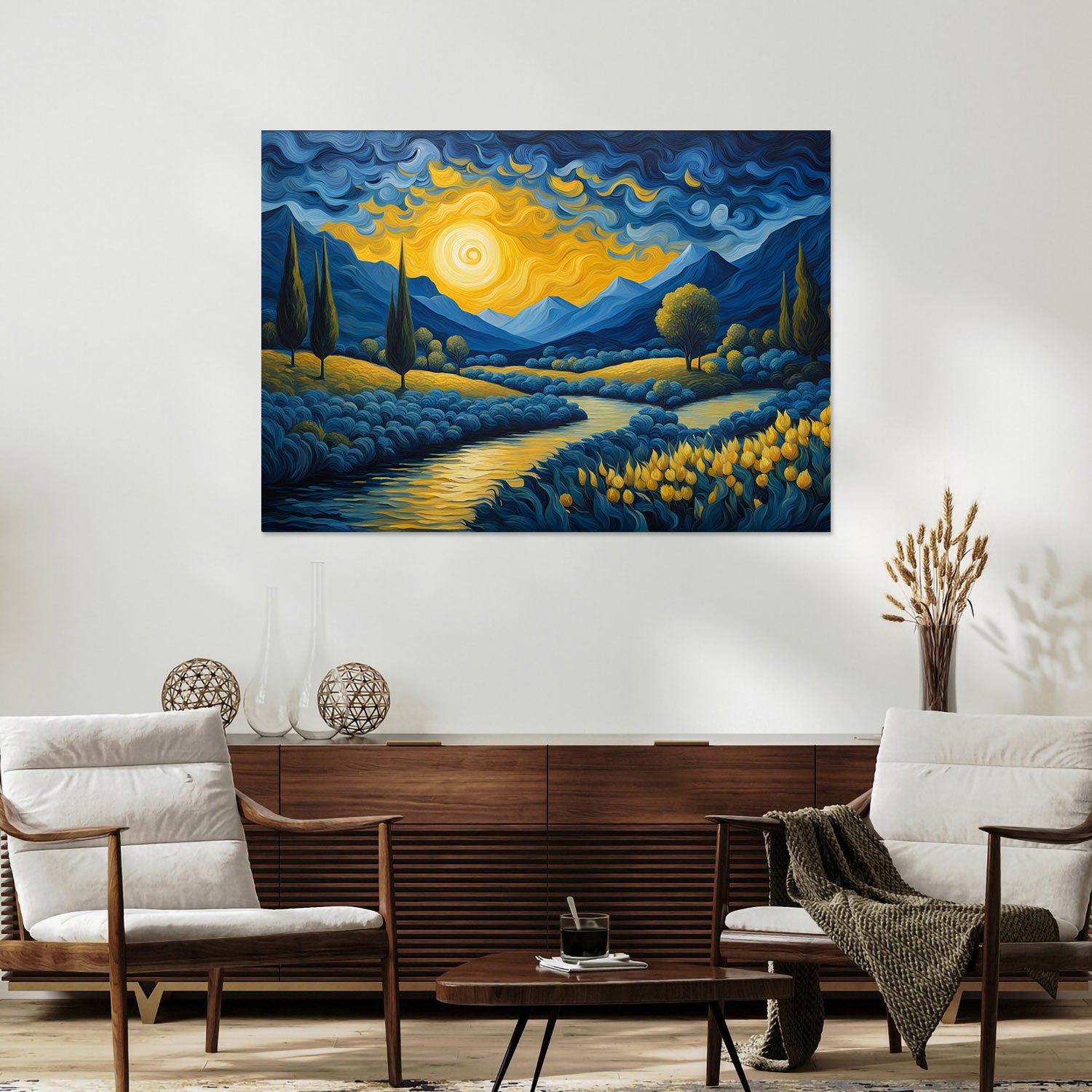 Golden Horizon Landscape – Serene Poster Canvas for Living Room Decor