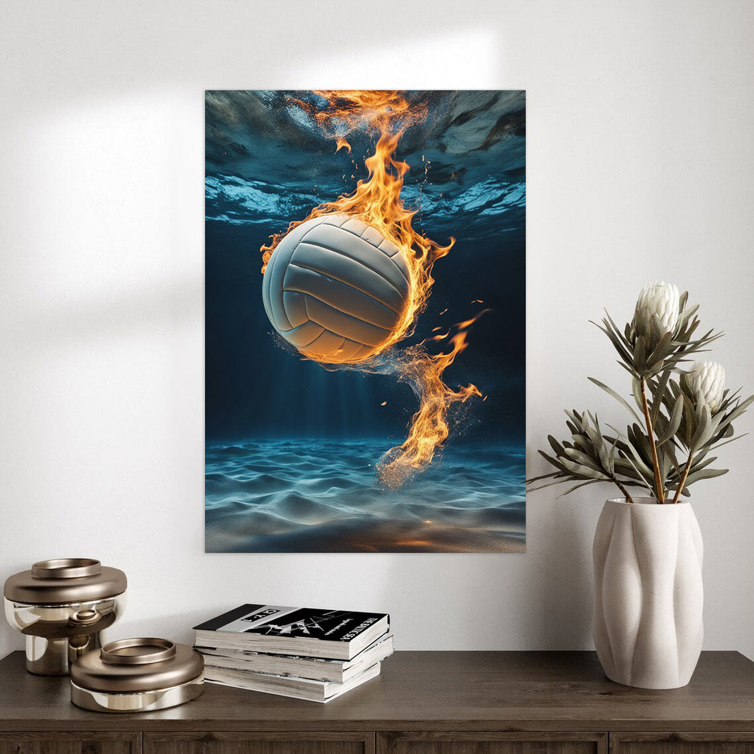 Flaming Volleyball Surge – Intense Sports Poster