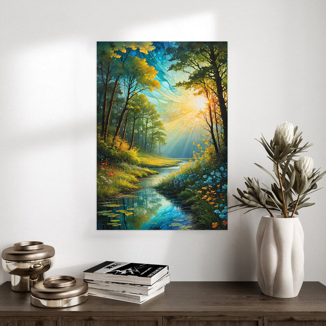 Radiant Forest Reflection – Nature's Morning Glow Poster