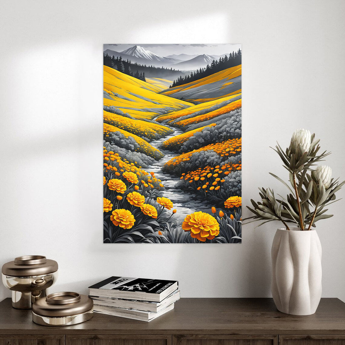 Golden Valley Bloom – Majestic Nature Landscape Poster