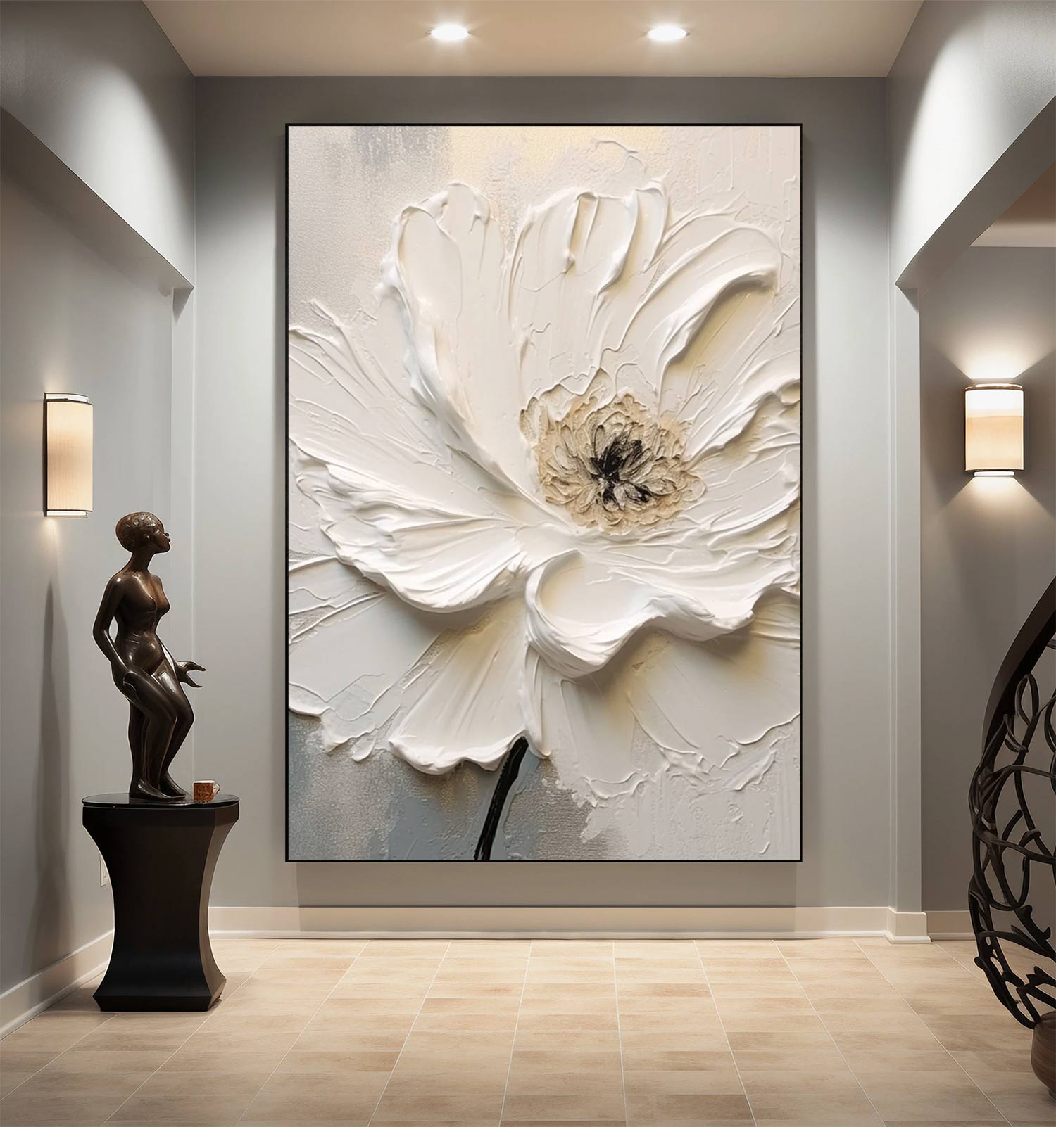 Ivory Elegance: Textured White Blossom Oil Painting