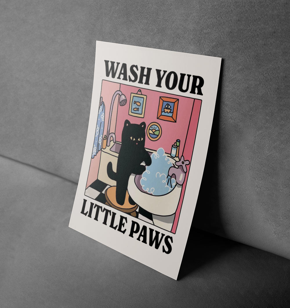 Wash Your Little Paws – Fun Bathroom Poster for Kids