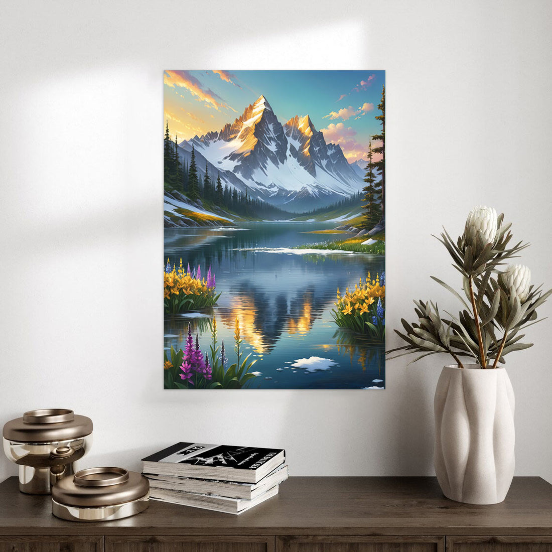 Majestic Mountain Reflection – Tranquil Lakeside Nature Poster